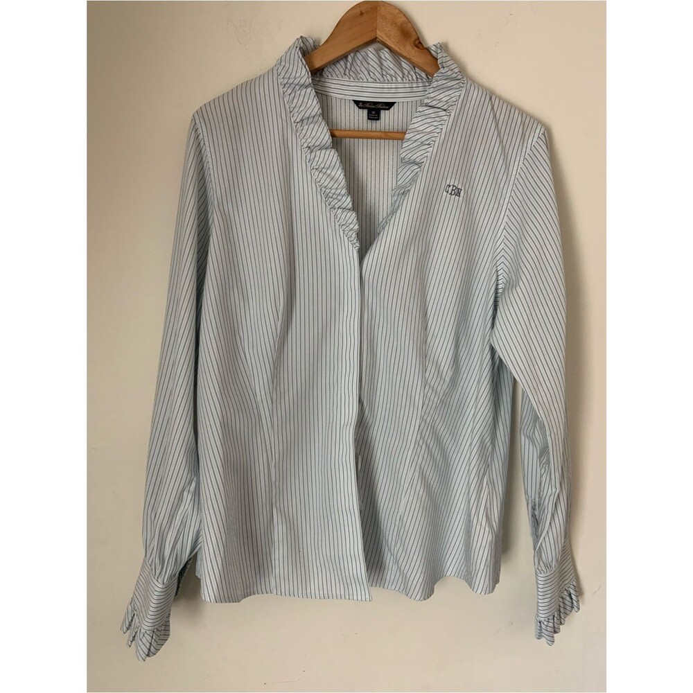 Brooks Brothers Preppy Pima Cotton Long Sleeve Pinstripe Shirt Nautical Coastal